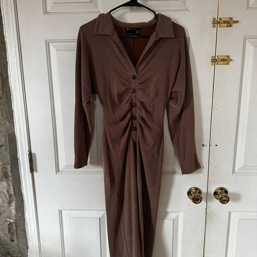 Bodycon Brown Button-Up Dress